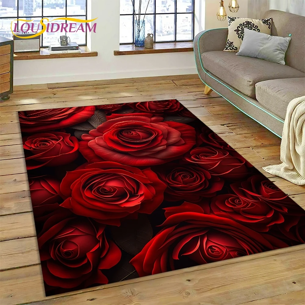 Desk Setup Girly - Rose Flowers Nordic Love Romantic Carpet