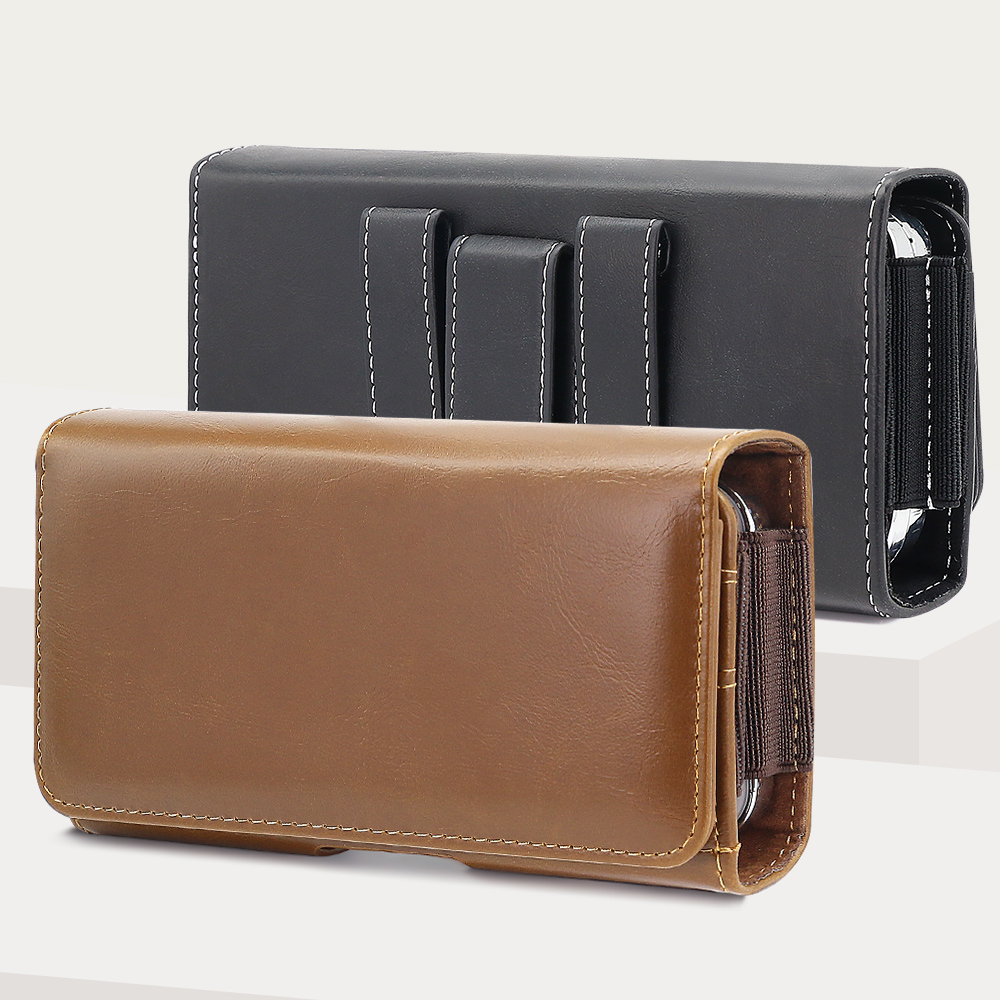 Dual Phone Holder - Universal Horizontal PU Leather Phone Pouch
