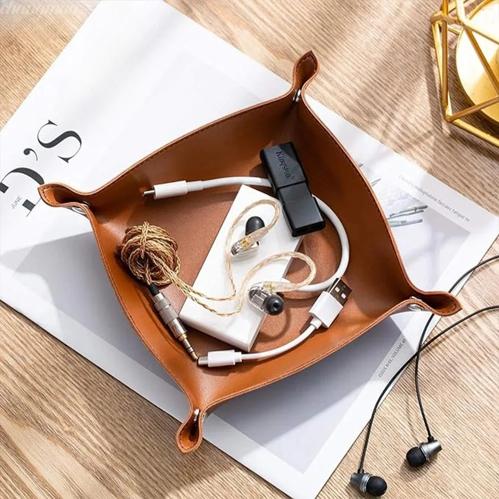 Desk Setup Organizer - 1PC 25X25CM Leather Tray Foldable Table