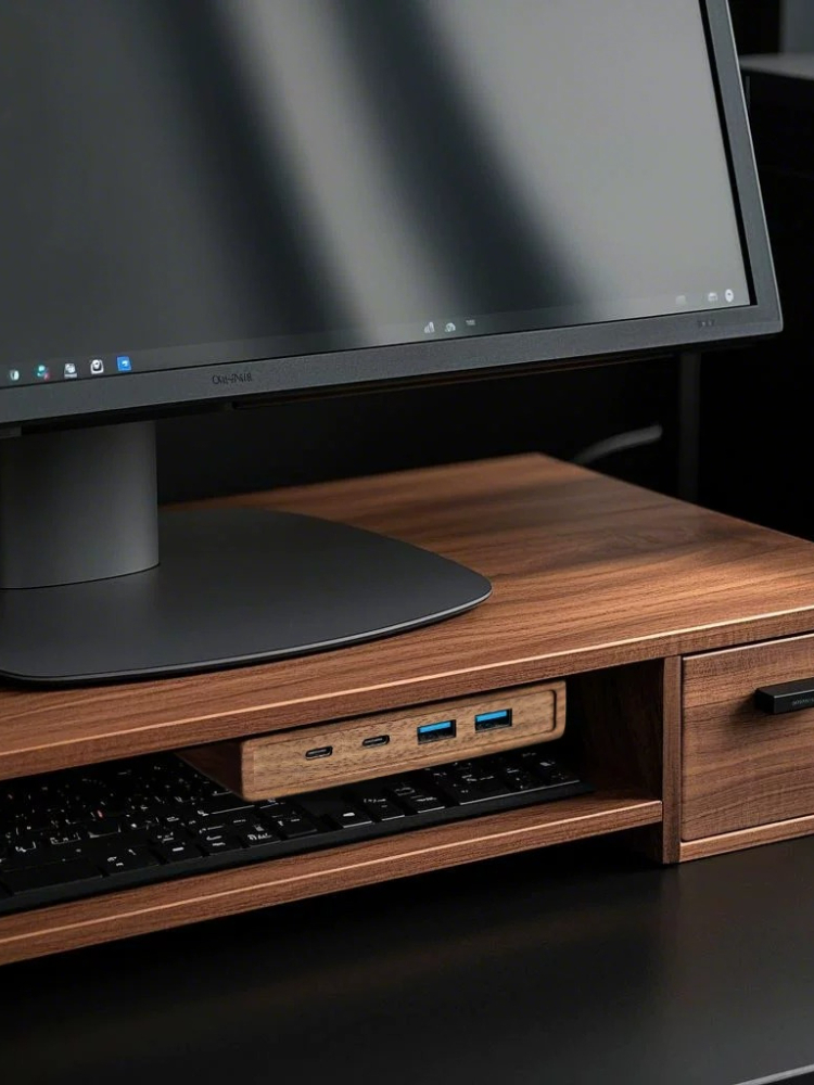 USB 3.2 Hub with Self-Adhesive - Monitor Riser Wood 评论和价格
