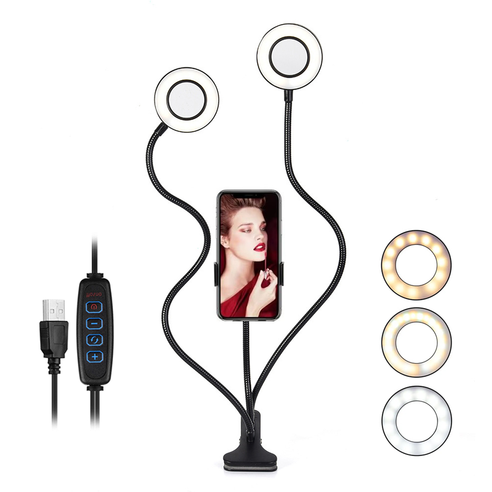 Dual Lights Led Ring Fill Ligh - Dual Phone Holder 评论和价格