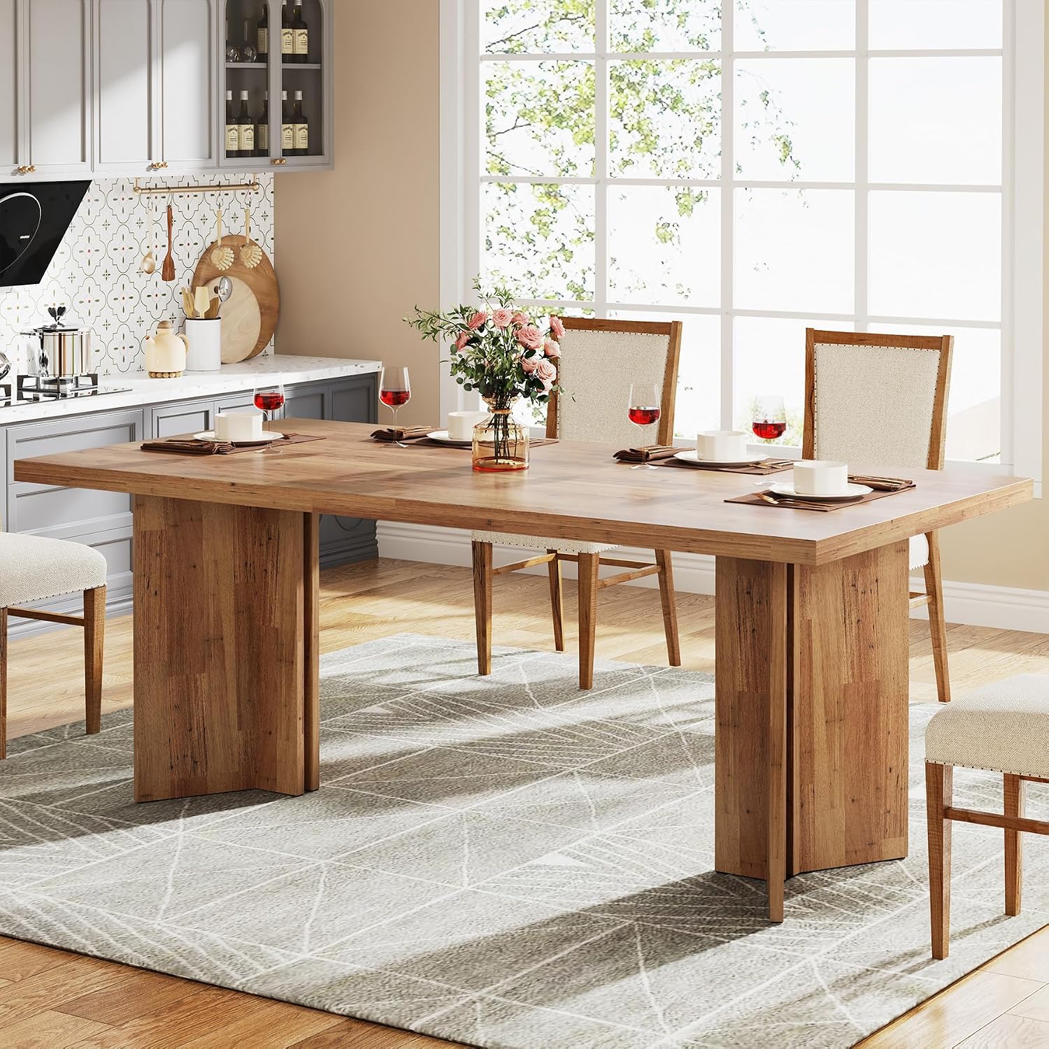 Large Rectangular Wood Dining  - Desk Setup Brown 评论和价格