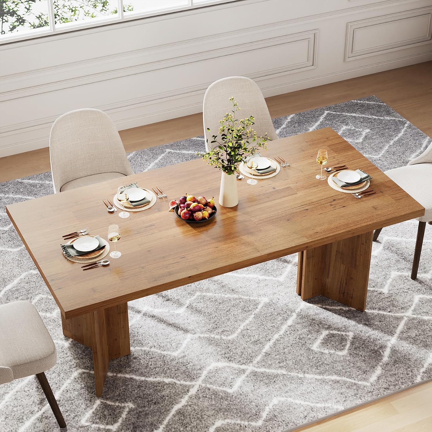 Large Rectangular Wood Dining  - Desk Setup Brown 评论和价格
